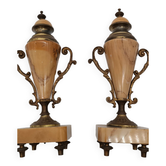 Pair of bronze marble cassolettes 19th century