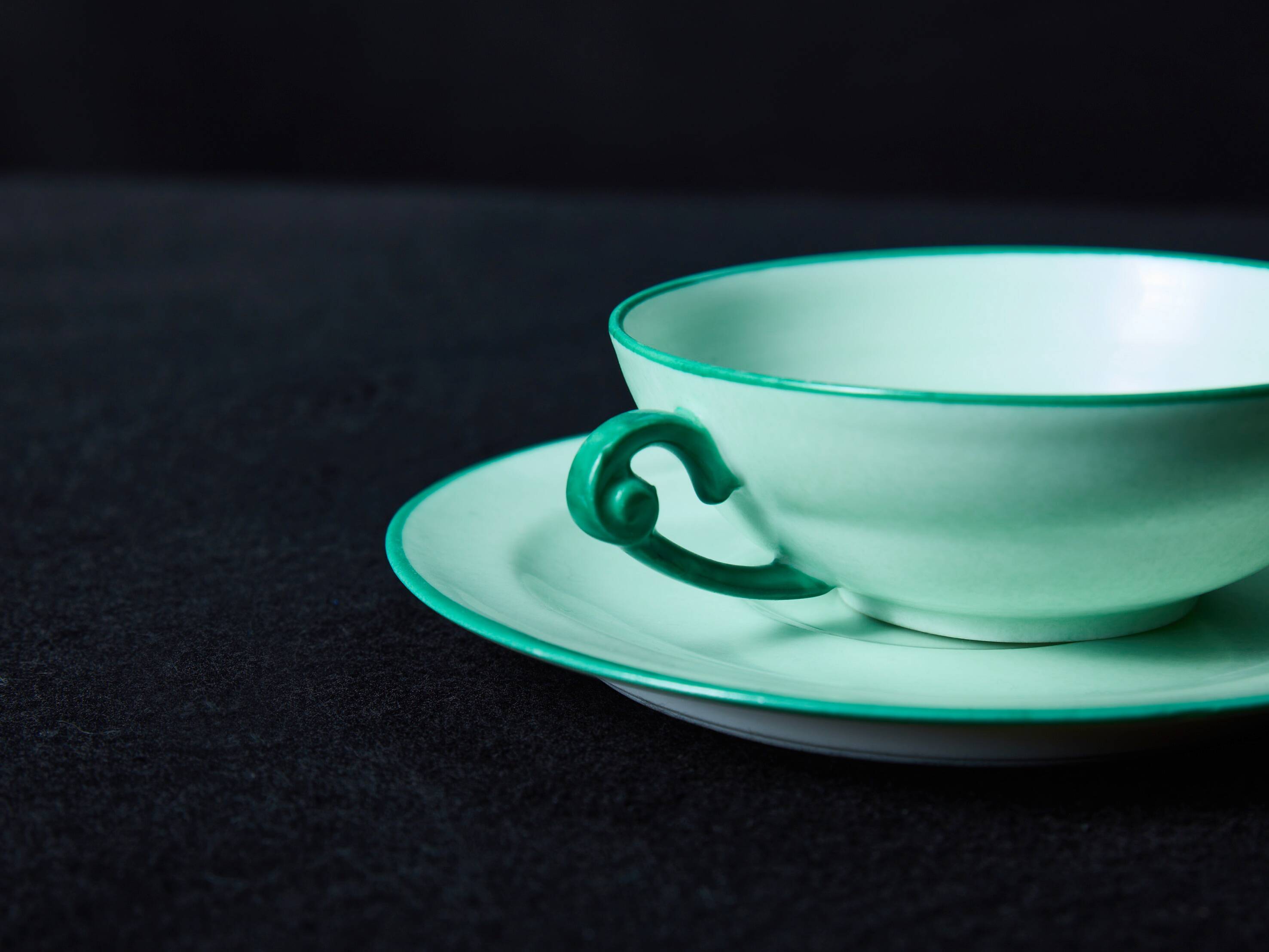 Set of 7 vintage green coffee cups with 12 saucers