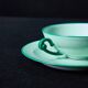 Set of 7 vintage green coffee cups with 12 saucers
