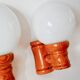 Pair of globe wall lights in pine and opaline 1960