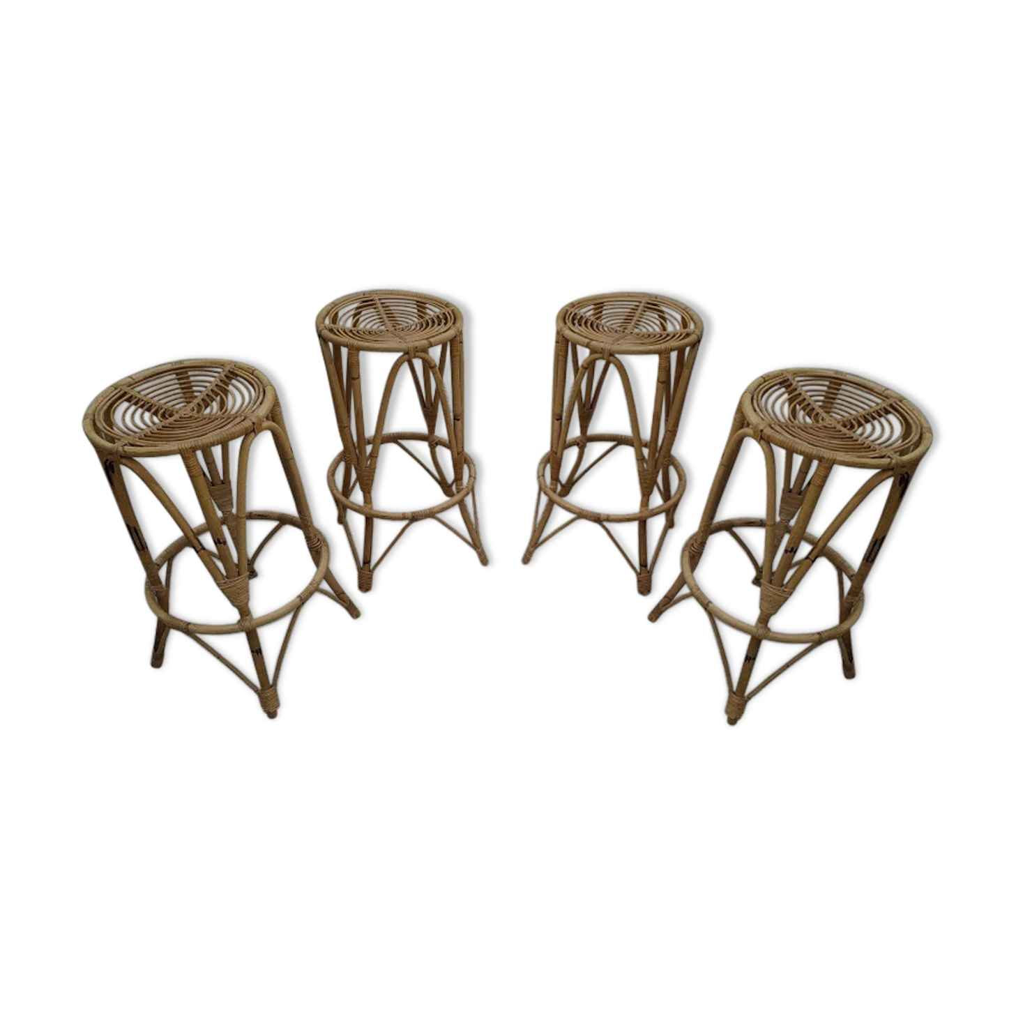 4 vintage rattan stools