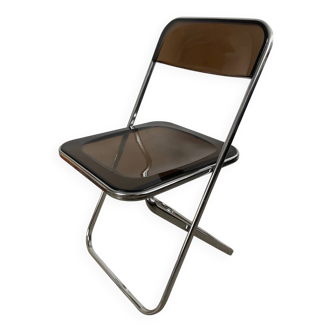 Chaise pliante en métal chromé et acrylique fumé, années 70