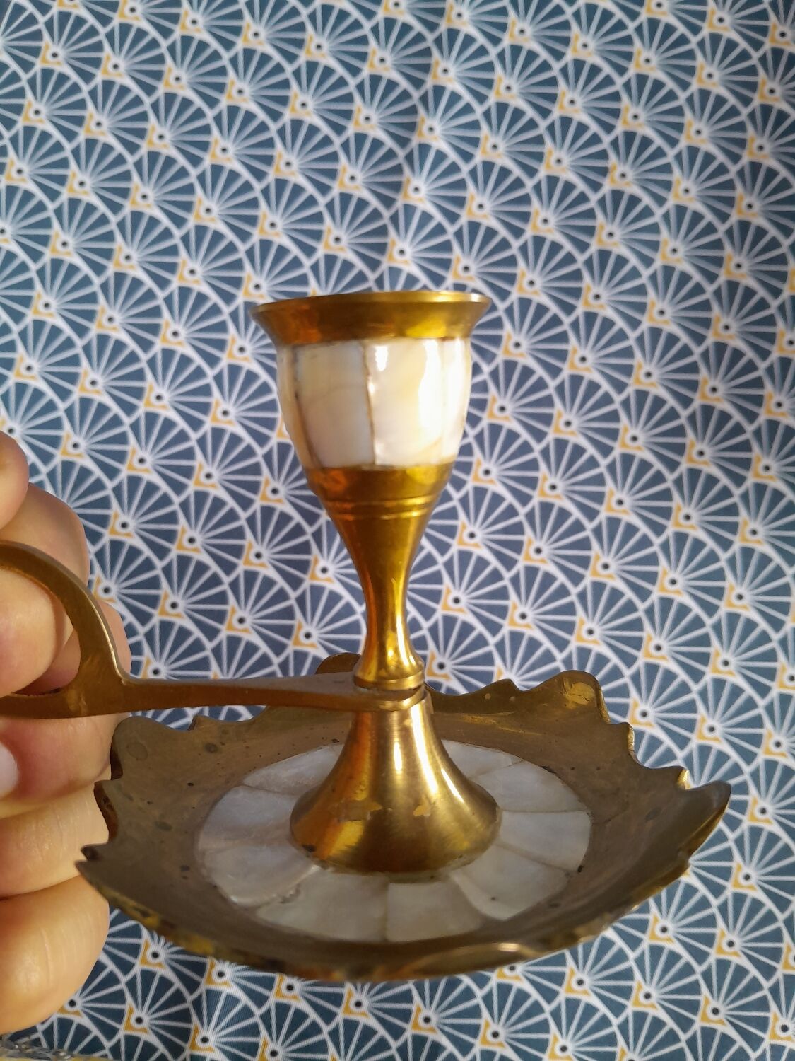 Mother-of-pearl brass candlesticks