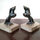 Pair of Gazelles bookends Hippolyte Moreau, signed - Spelter, marble