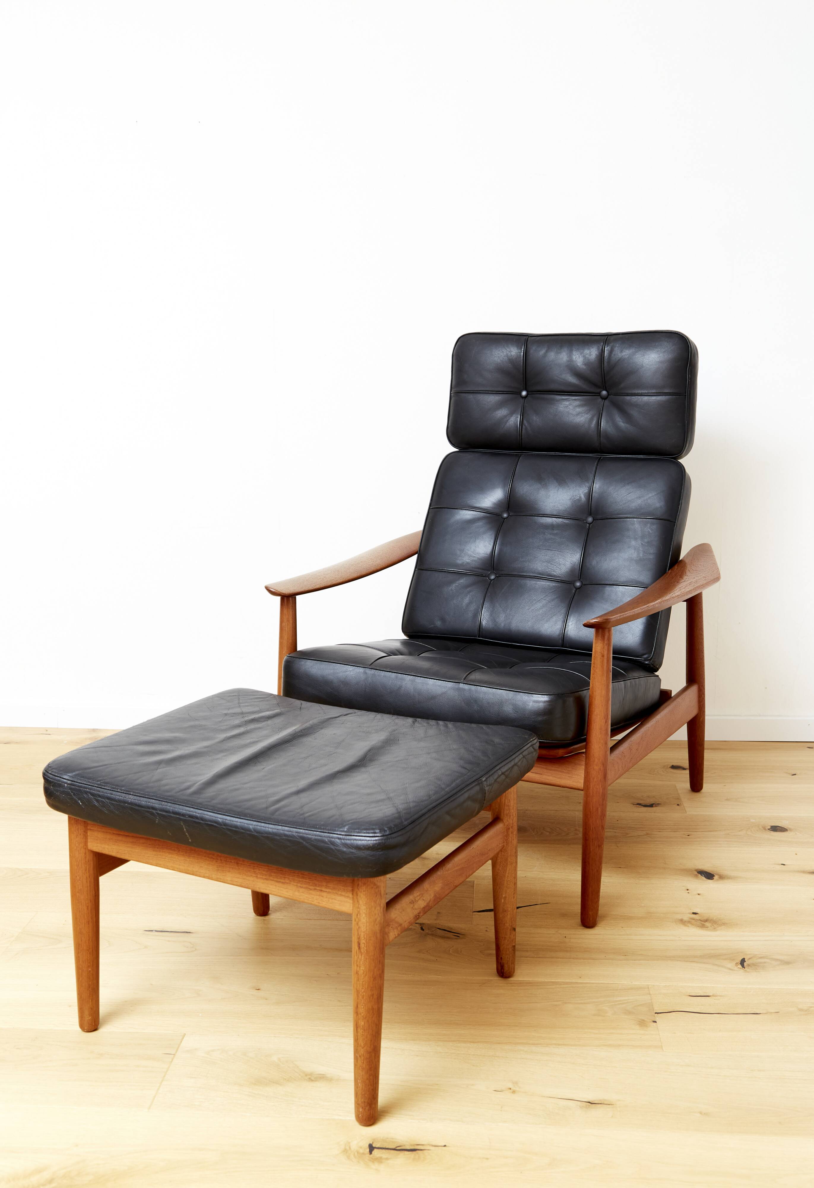 Arne Vodder Lounge Chair & Ottomane FD 164 for France & Søn