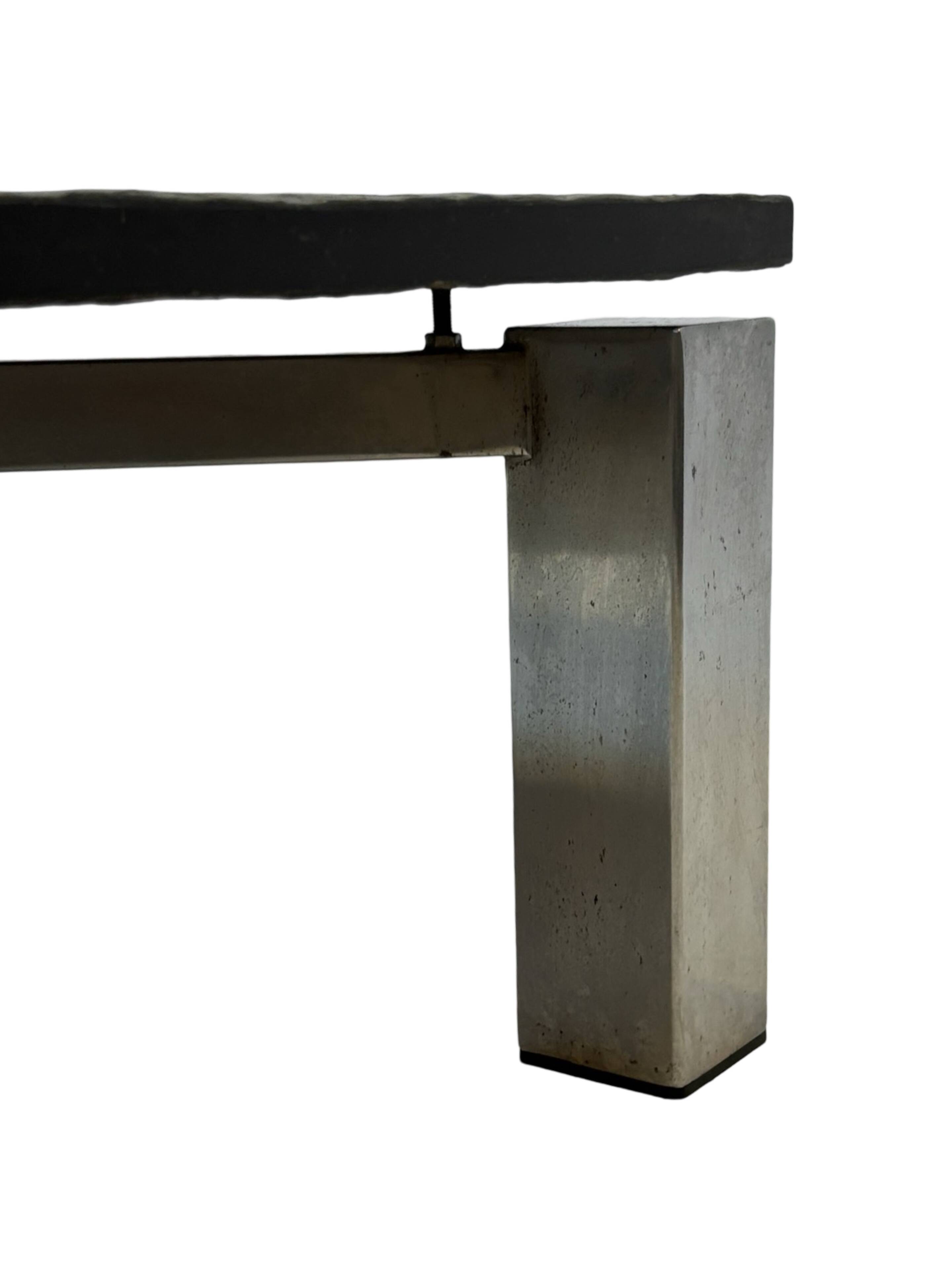 Table basse carrée plateau en pierre et piètement en acier chromé - années 60