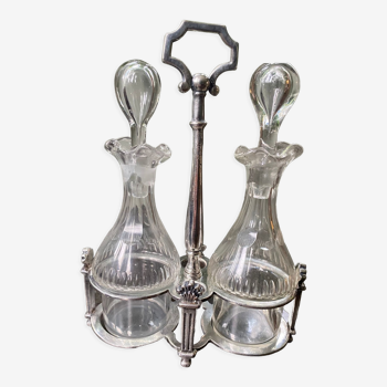 Ancien serviteur huile et vinaigre argent et verre taillé