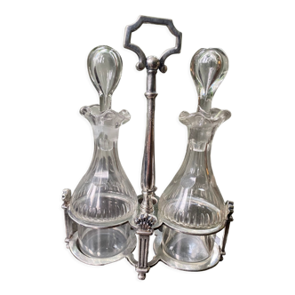 Ancien serviteur huile et vinaigre argent et verre taillé