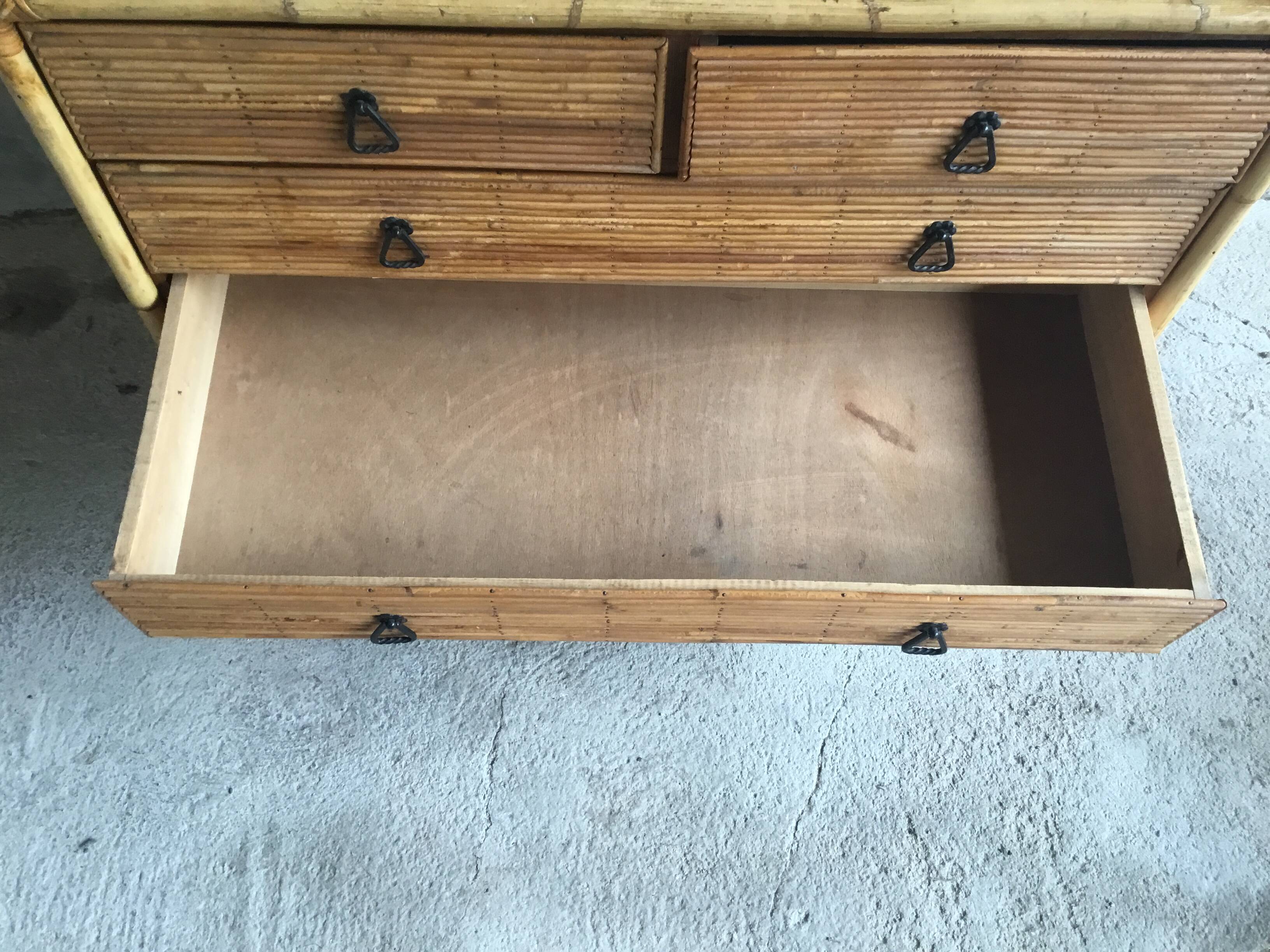 Bamboo and rattan chest of drawers - vintage 1960s