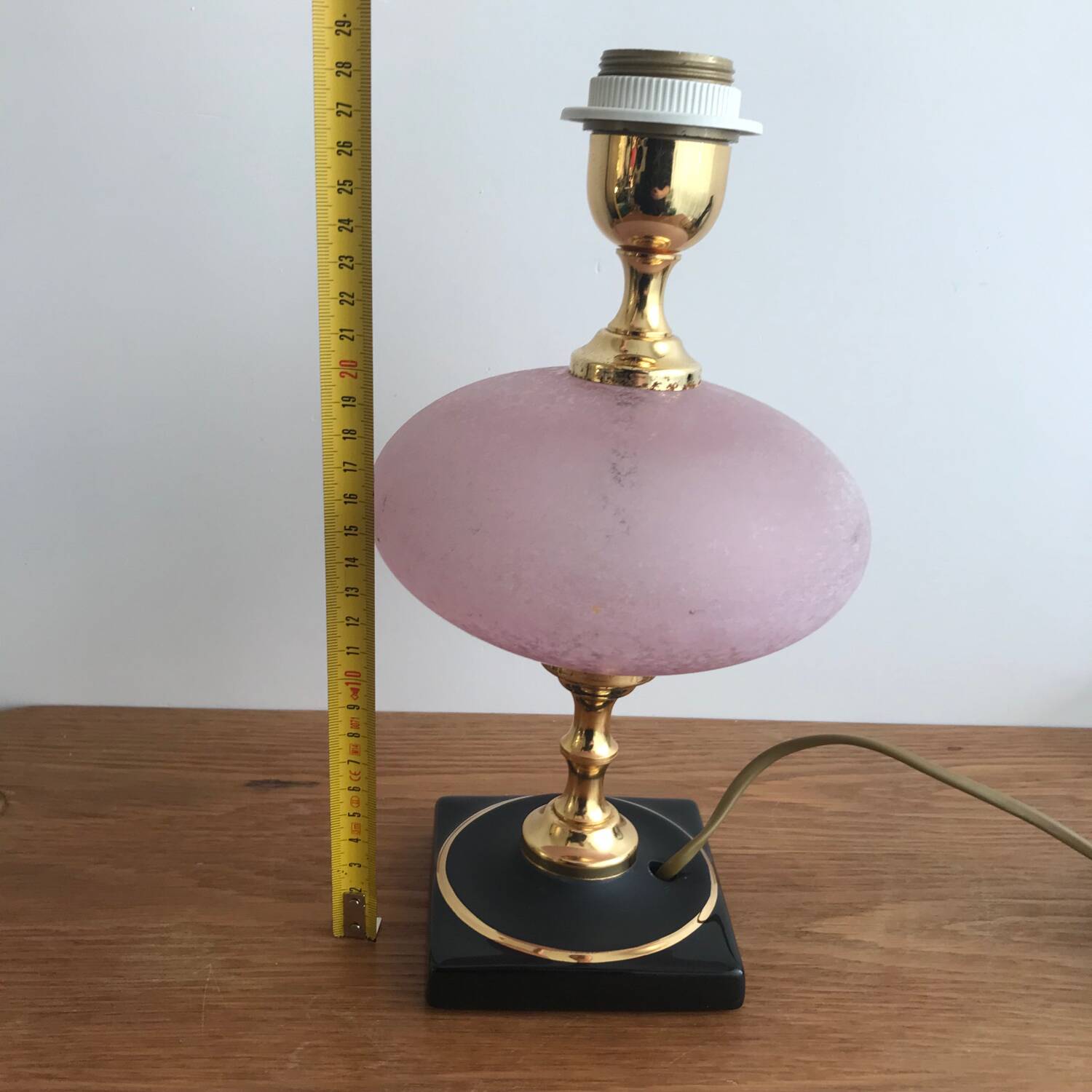 Vintage ceramic lamp brass and pink glass ball