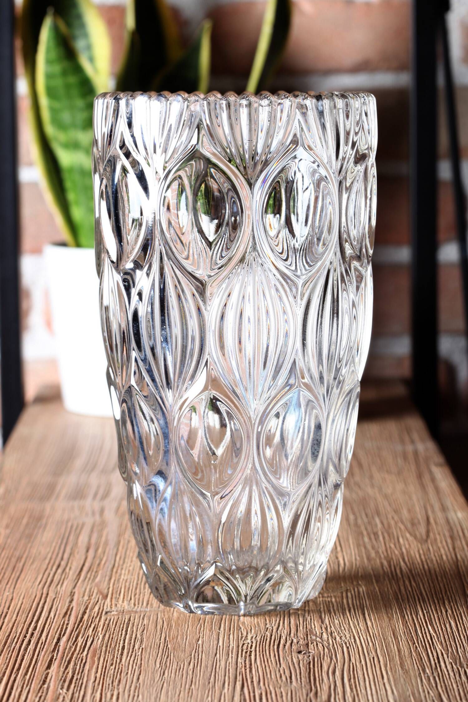 Vintage Clear Heavy Glass Vase by Rudolfova Huť / Czech Republic / 1960s