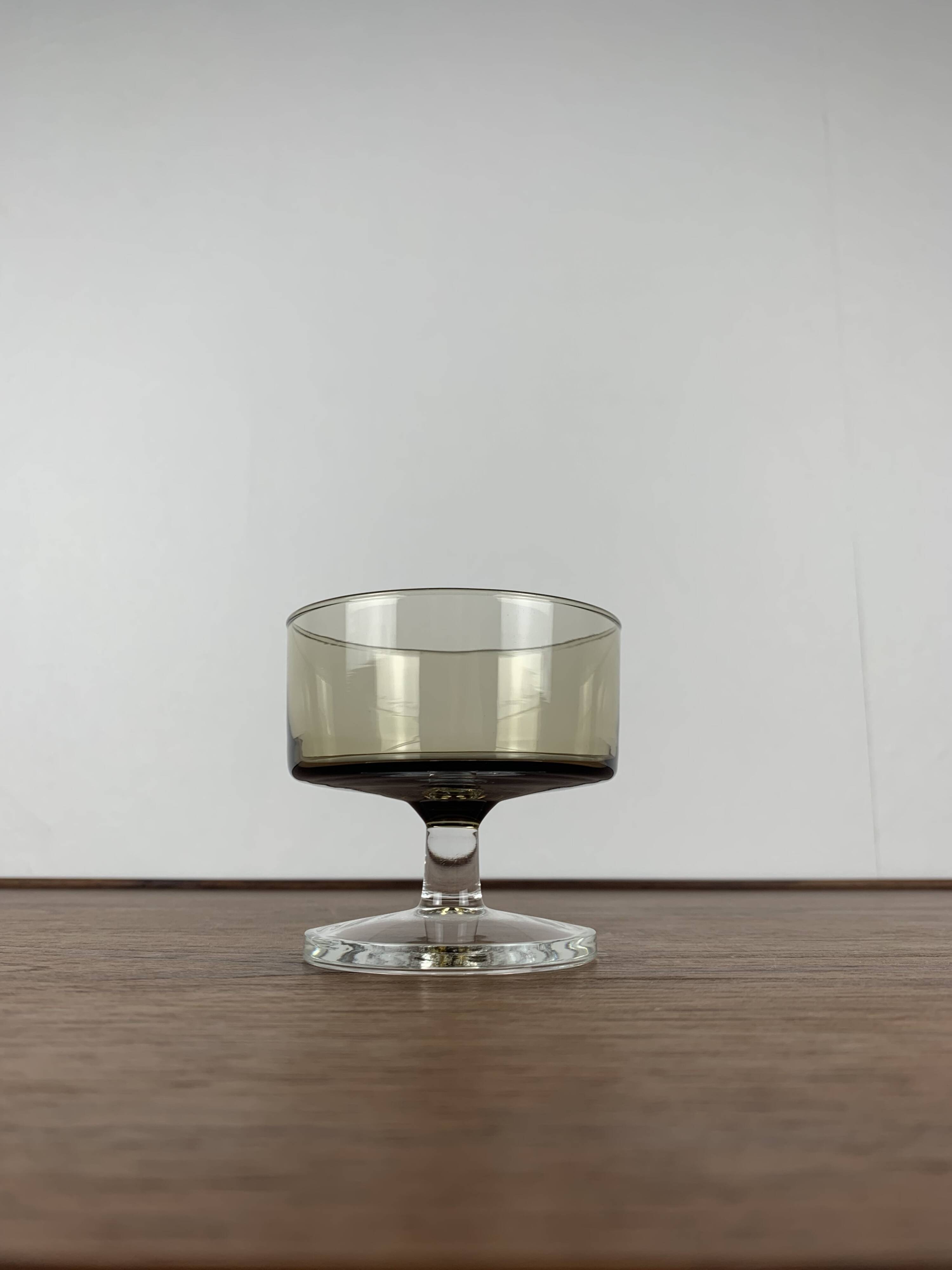 Set of 9 smoked glass champagne glasses, 1970
