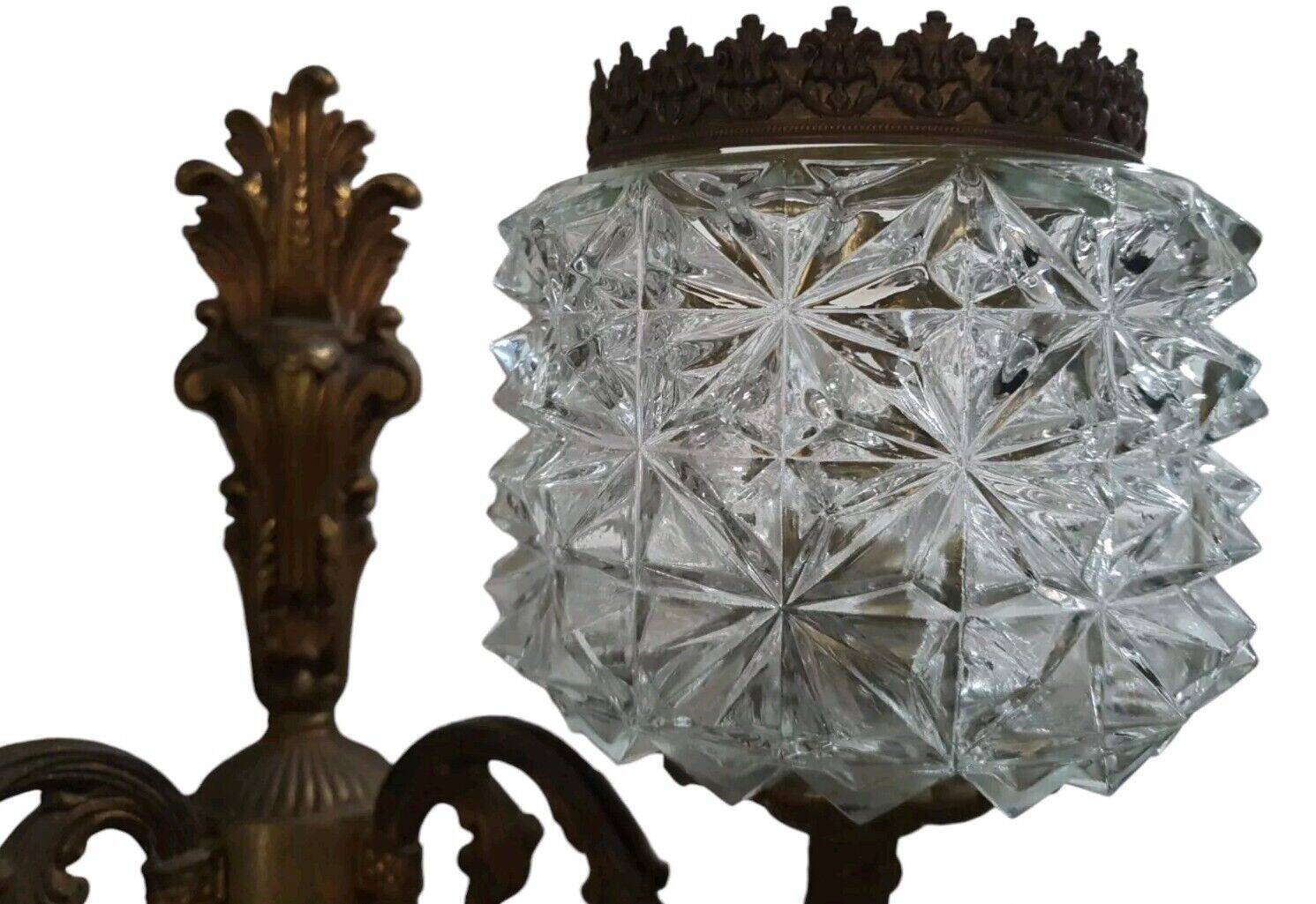 Old Bronze Double Wall Lamp Superb Molded Glass Globe