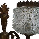 Old Bronze Double Wall Lamp Superb Molded Glass Globe