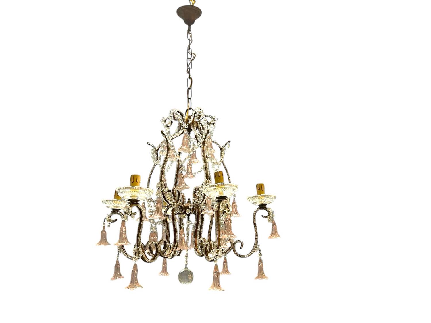 Chandelier en verre de Murano rose des années 1960