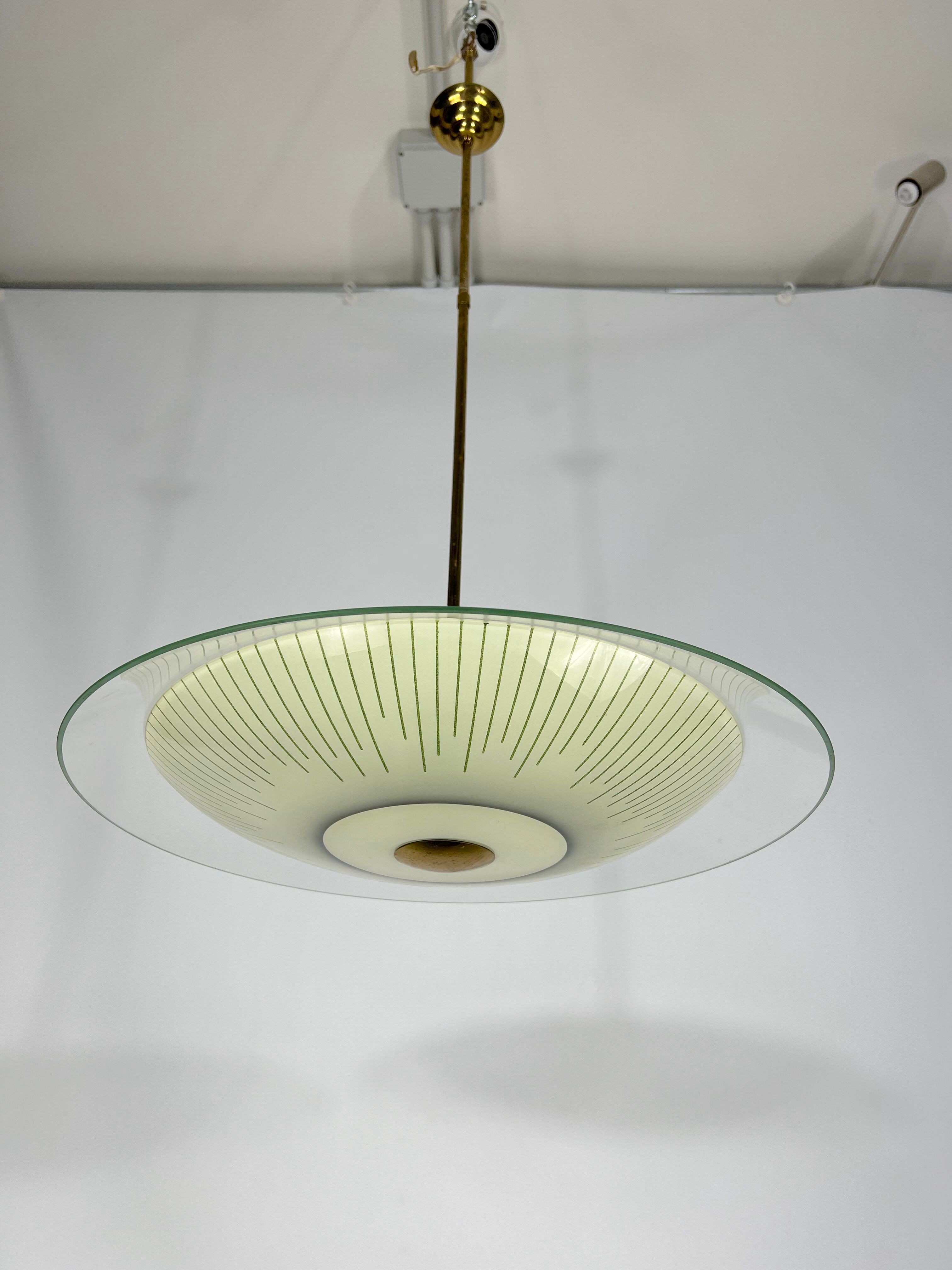 Mid-century curved glass disc chandelier from 50s