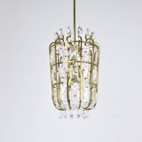 Bakalowits Vienna Brass & Crystal Chandelier Lantern Pendant Lamp, Austria, 1950