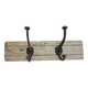 Solid teak coat hook with 2 double cast iron hooks