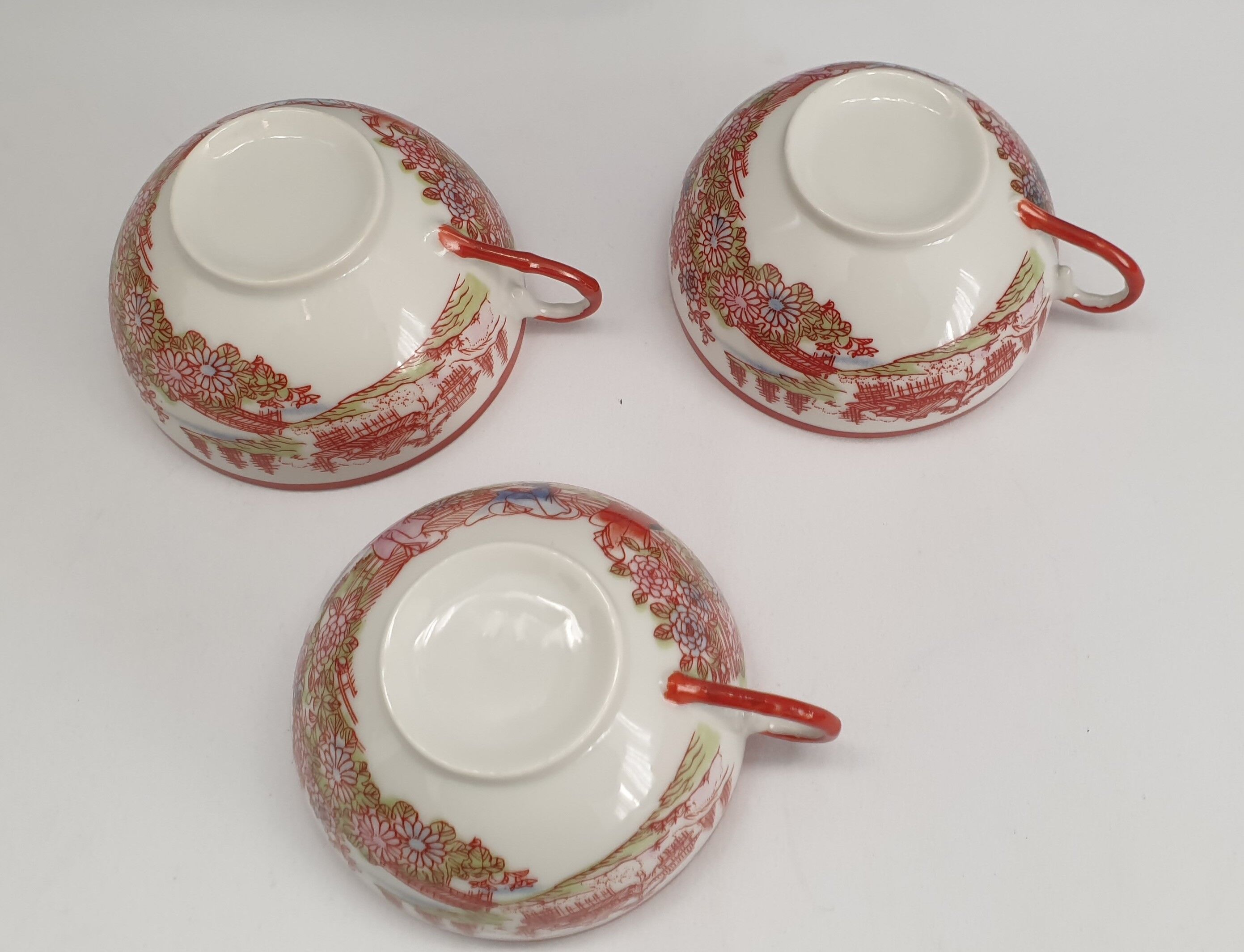 Three tea or coffee cups made of vintage japanese porcelain