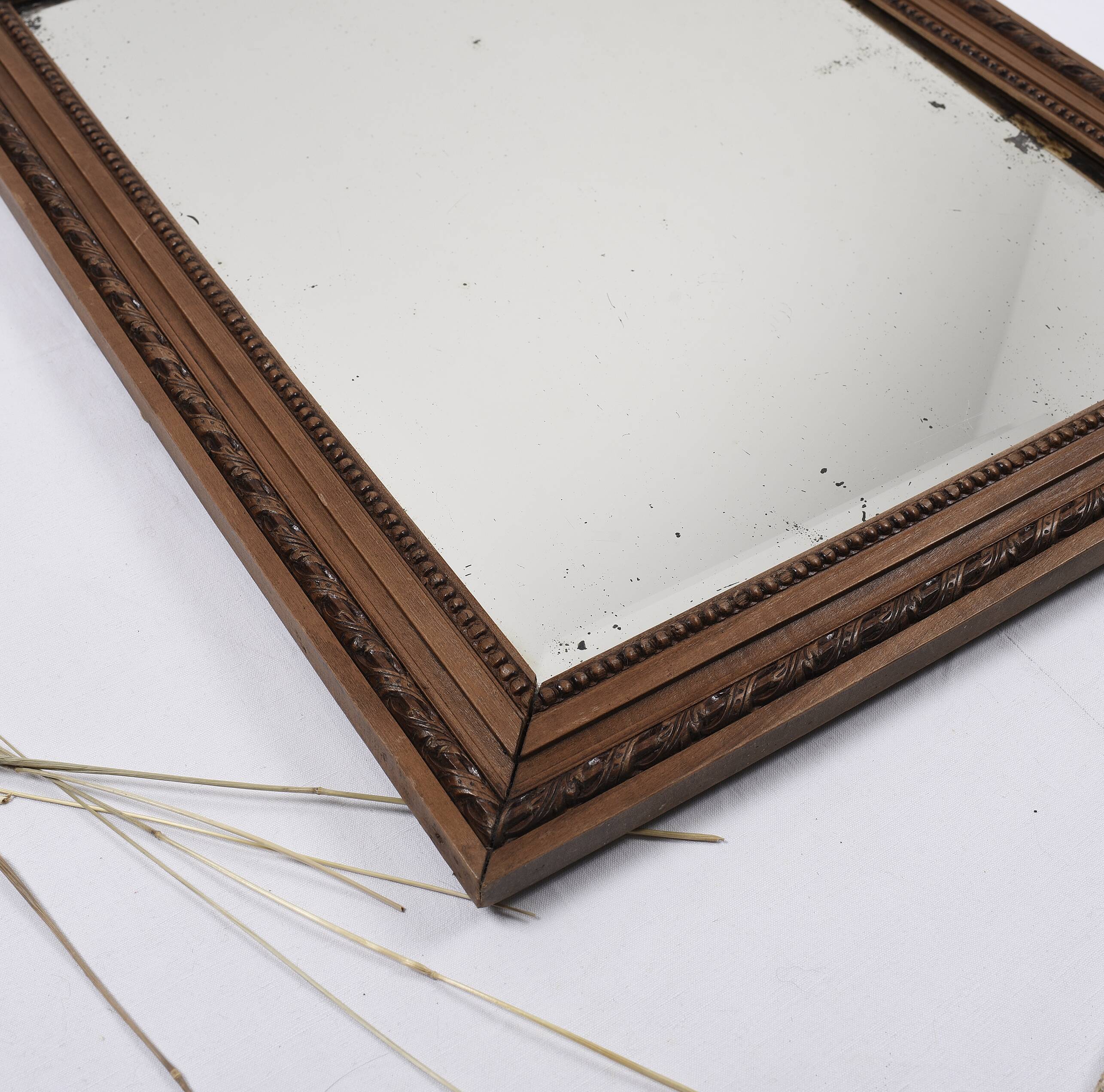 Large old mirror 65cm, carved wooden frame