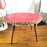Coffee table wicker and metal design 60s