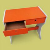Wooden desk and school stool painted orange - 1950s - 1970s.