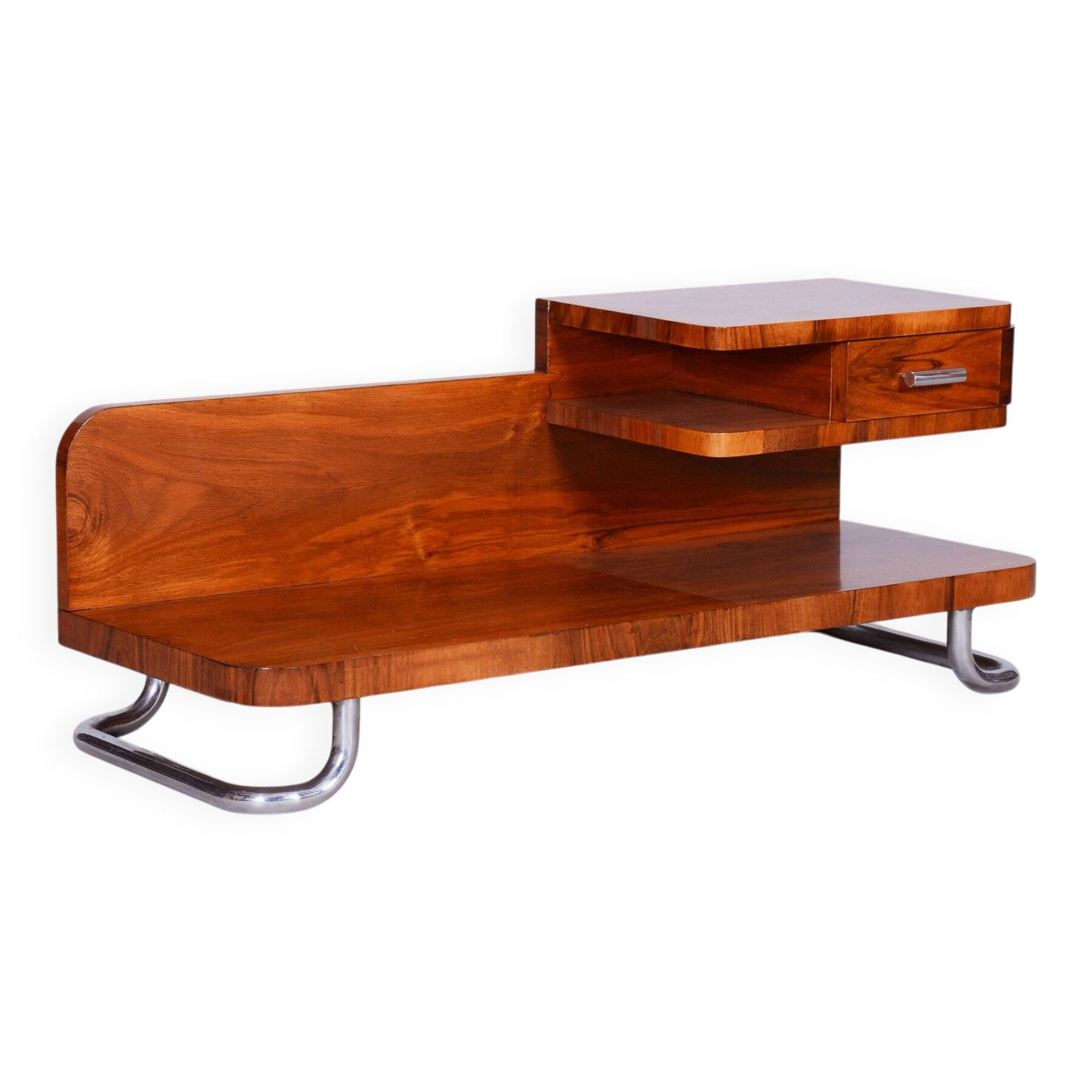 Art Deco Pedestal Table in Walnut & Chrome attributed to Mücke Melder, Czech, 1930s