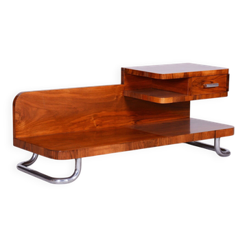 Art Deco Pedestal Table in Walnut & Chrome attributed to Mücke Melder, Czech, 1930s