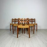 1960s Set of 6 Danish Teak Papercord Dining Chairs Model 84 by Niels Møller