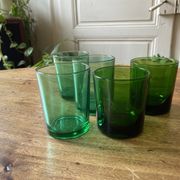 Lot of 5 vintage green glasses - Lesieur et Lever oil