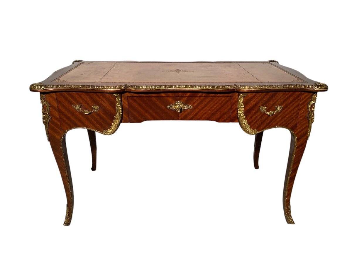 Louis XV style mahogany veneer flat desk