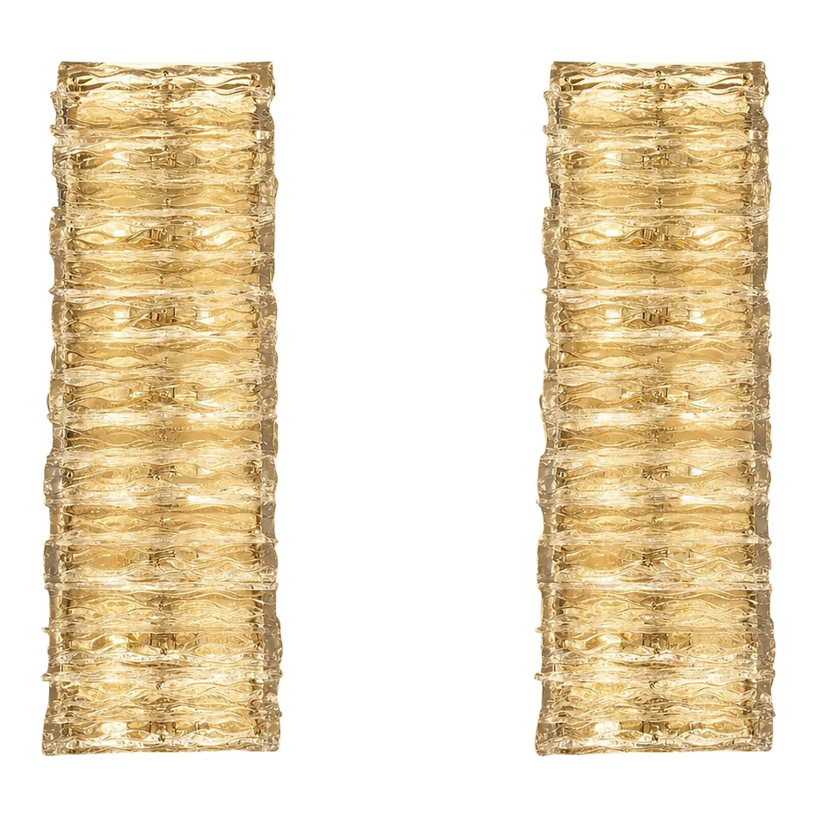 Contemporary Brass and Murano Glass Flush Mount Wall Sconces — Pair