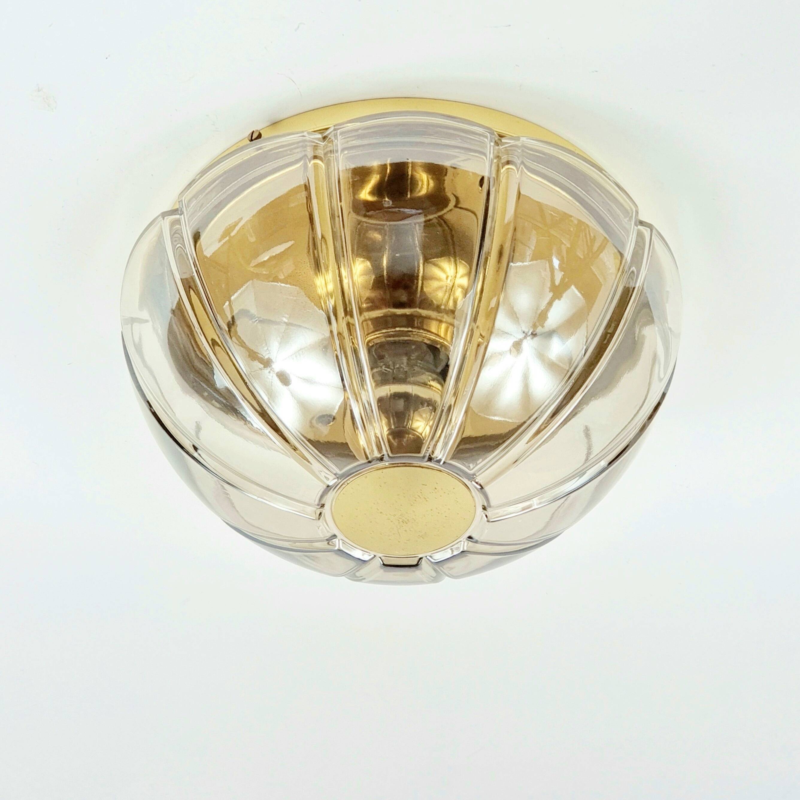 Mid-Century Glass & Brass Ceiling Light from Limburg, Germany, 1960s