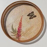 Plateau and 6 rattan and plexi butterfly glass undersides