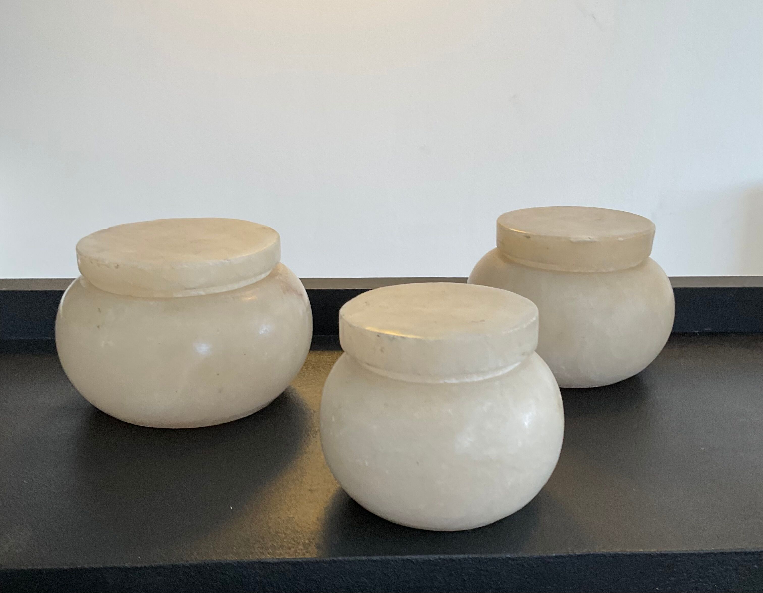 Series of 3 empty vintage alabaster pocket
