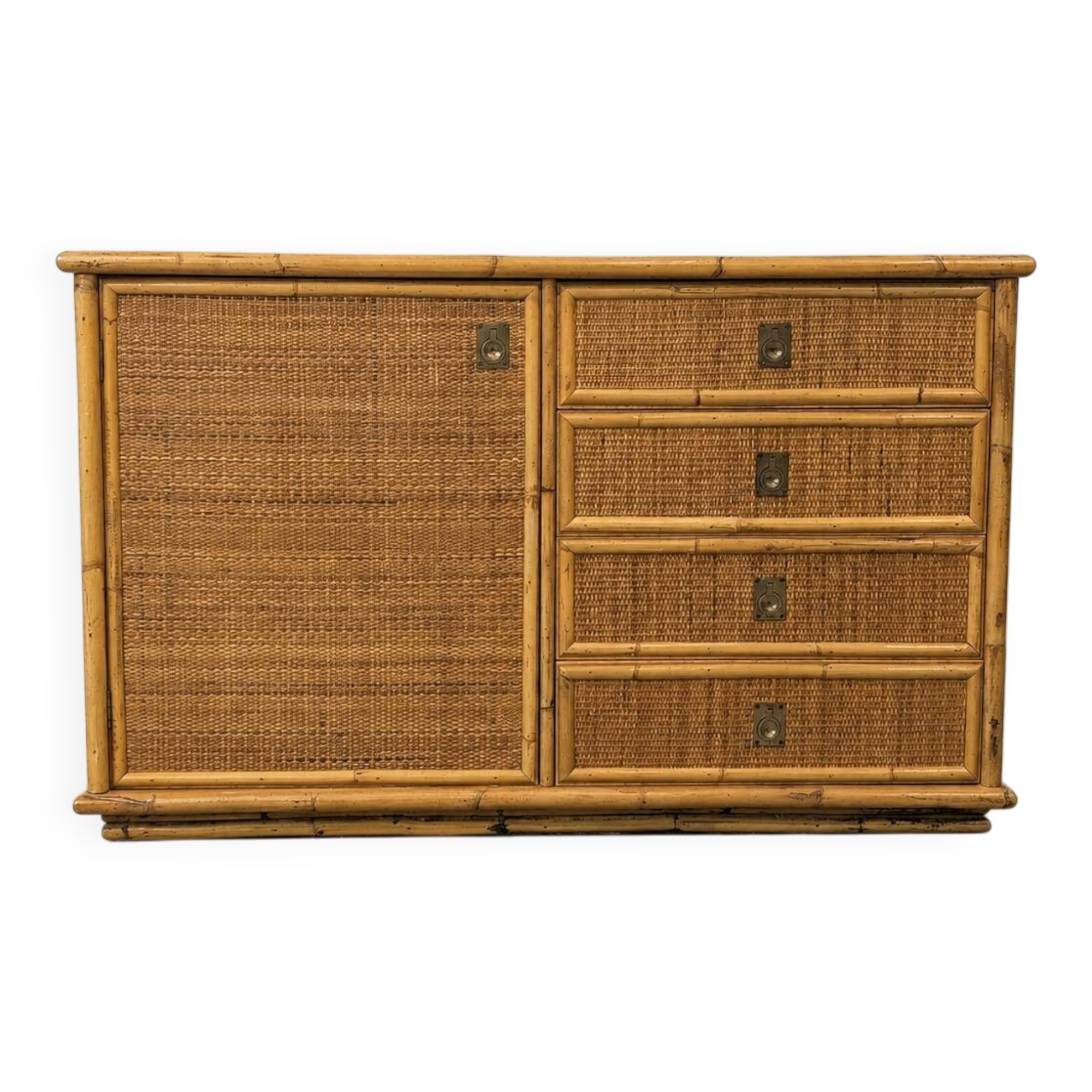 Vintage buffet in rattan and bamboo, Italy, circa 1970.