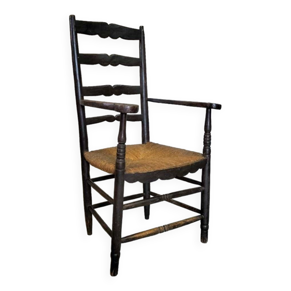 Fauteuil paillé dossier haut