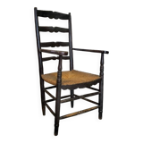High back straw armchair