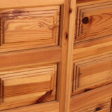 Brutalist mid-century wooden bar with 3 bar chairs, 1970s