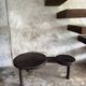 Large coffee table, minimalist tripod side table in solid teak with double.
