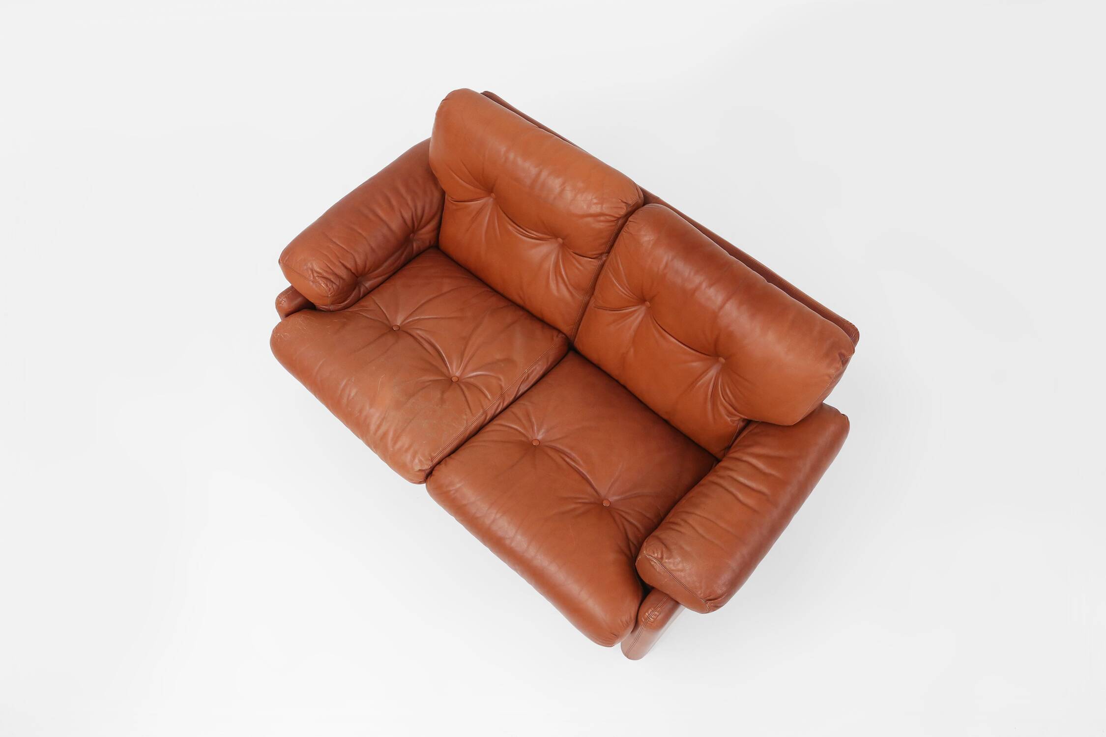 Brown leather 2-seater sofa Coronado by Tobia Scarpa for B&B Italia, Italy ca. 1960