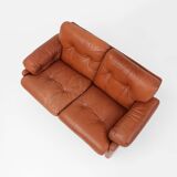 Brown leather 2-seater sofa Coronado by Tobia Scarpa for B&B Italia, Italy ca. 1960