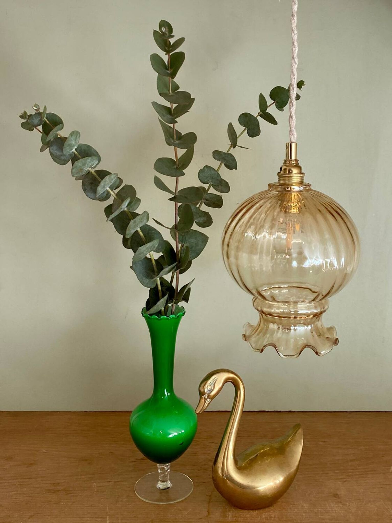 Vintage amber glass globe pendant light