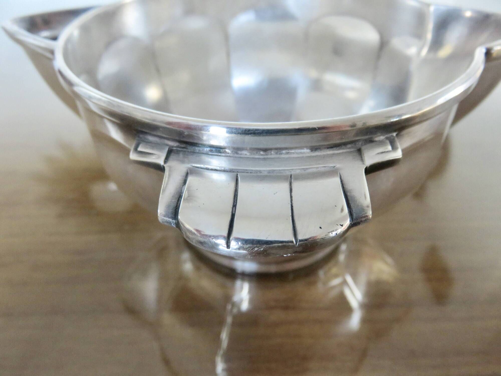 Art Deco silver-plated sauce boat with hallmark, 1920s-30s.