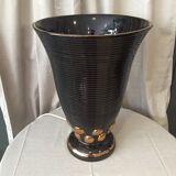 Lampe originale faïence de St Clément art deco noir et dore forme vase cornet