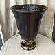 Lampe originale faïence de St Clément art deco noir et dore forme vase cornet