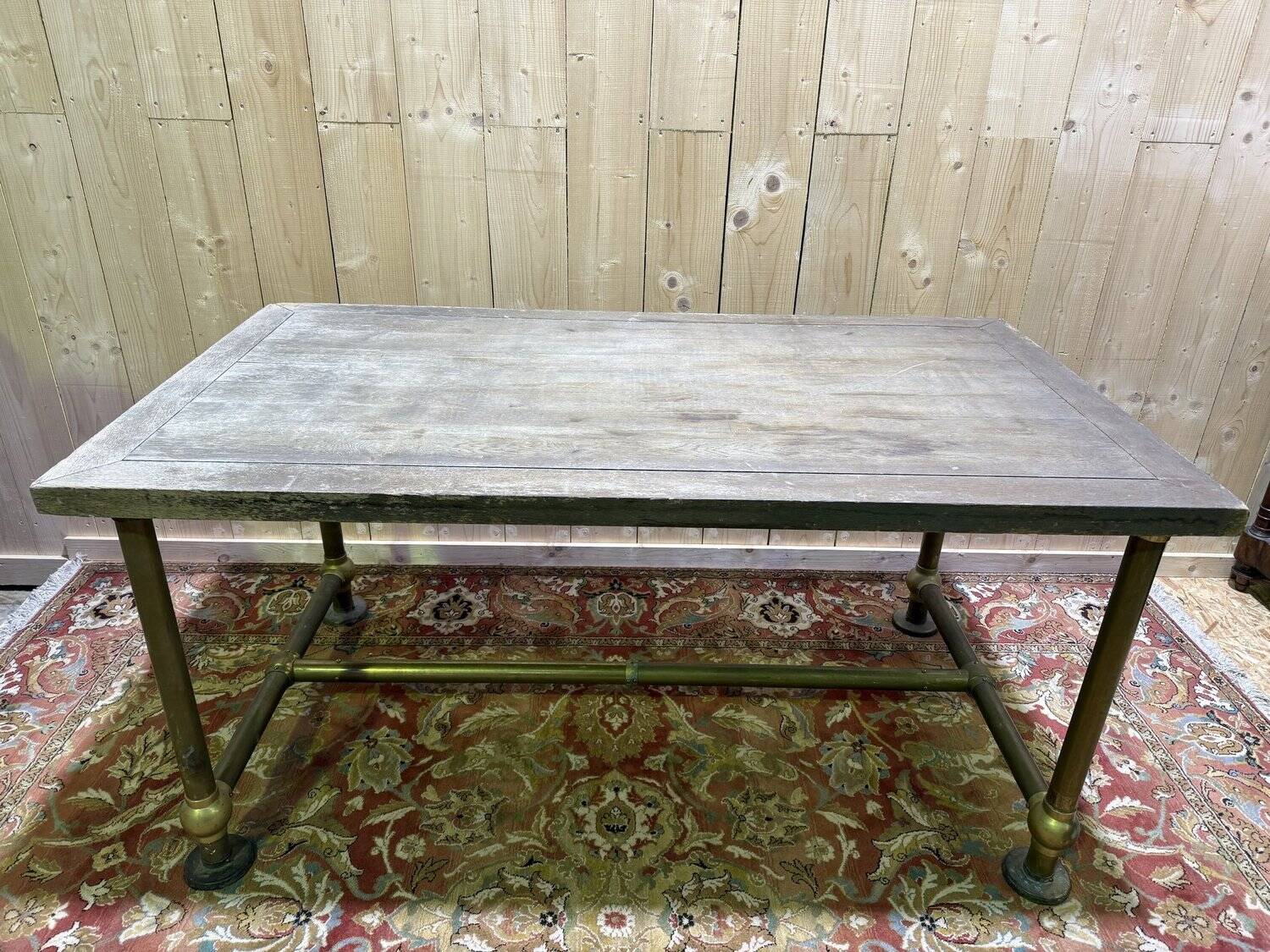 Workshop table in Oak and Brass