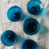 Set of five turquoise cups blown glass