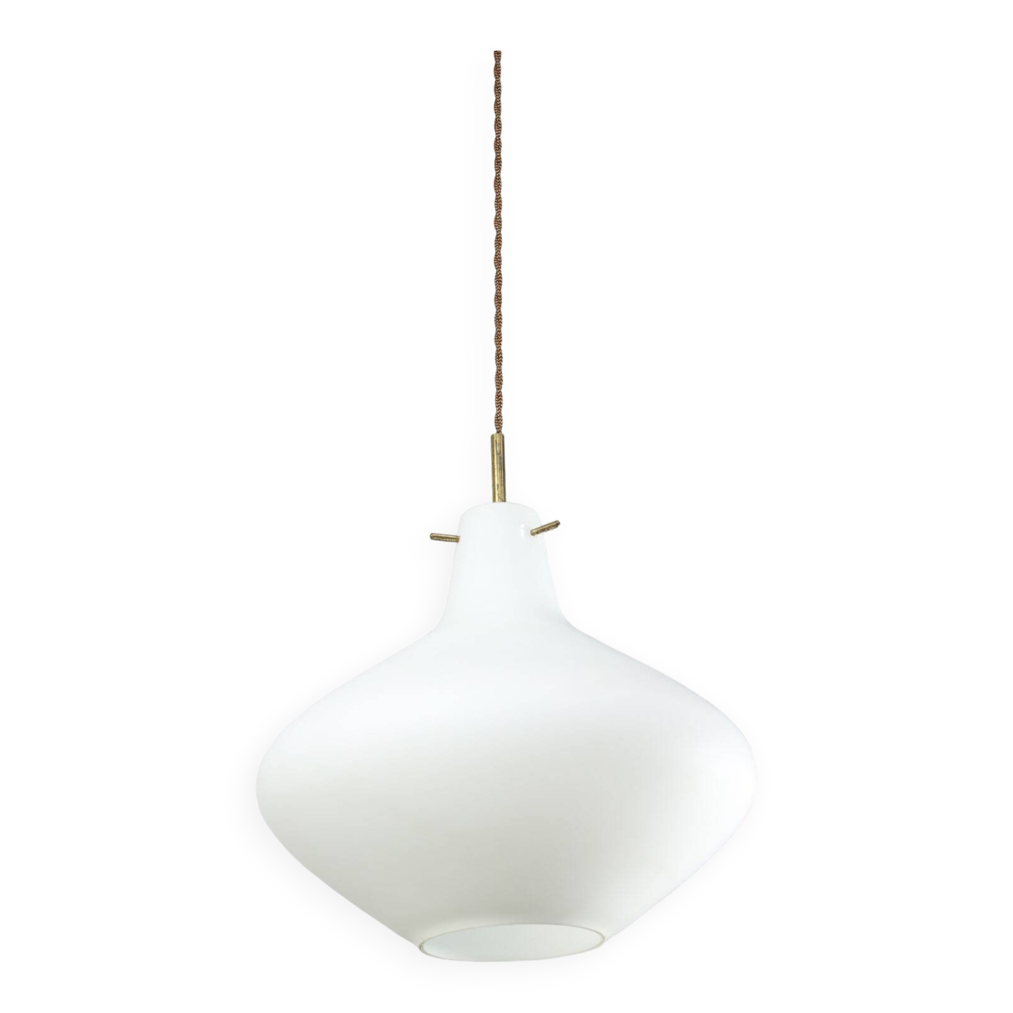 Mid-Century Italian Brass and Opaline Glass Pendant Lamp