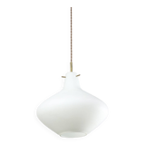 Mid-Century Italian Brass and Opaline Glass Pendant Lamp